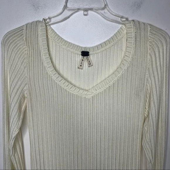 FREE PEOPLE Ribbed Long Sleeve Bone Color Blouse Top - Picture 2 of 13
